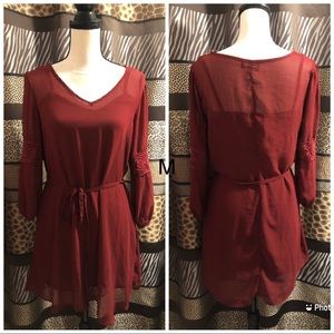 Sheer burgundy boho flowy dress medium